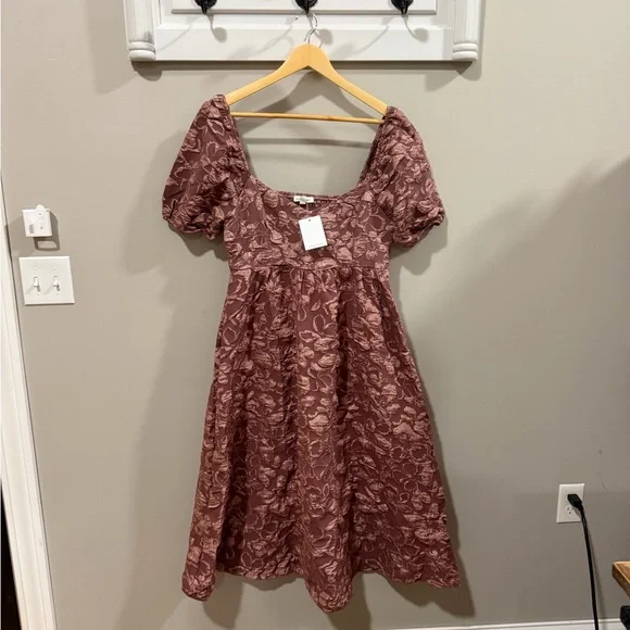 Rose & Remington Size L Mauve Floral Textured Midi Dress - Picture 3 of 8